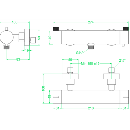 IVY Tribe glijstangset RVS 316 - Geborsteld carbon Black PVD IVY IVY Tribe glijstangset RVS 316 - Geborsteld carbon Black PVD
