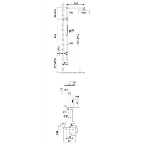 Regn opbouw regendouche - 3-standen handdouche - geborsteld goud pvd Regn Regn opbouw regendouche - 3-standen handdouche - geborsteld goud pvd