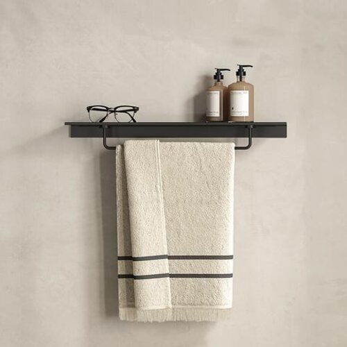 Geesa Leev planchet 60cm zwart met handdoekrek 40cm zwart Geesa Geesa Leev planchet 60cm zwart met handdoekrek 40cm zwart
