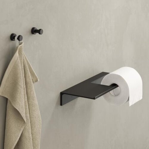 Geesa Leev planchet 28cm zwart met toiletrolhouder zonder klep zwart Geesa Geesa Leev planchet 28cm zwart met toiletrolhouder zonder klep zwart