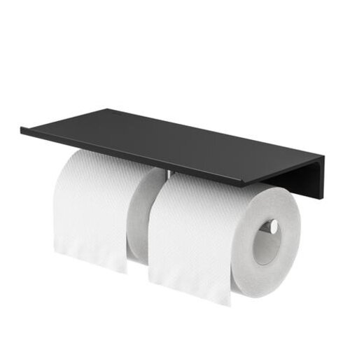 Geesa Leev planchet 28cm zwart met toiletrolhouder zonder klep chroom Geesa Geesa Leev planchet 28cm zwart met toiletrolhouder zonder klep chroom