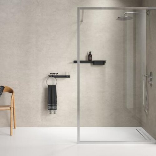 Geesa Leev planchet 60cm met douchemand 22,5cm zwart Geesa Geesa Leev planchet 60cm met douchemand 22,5cm zwart