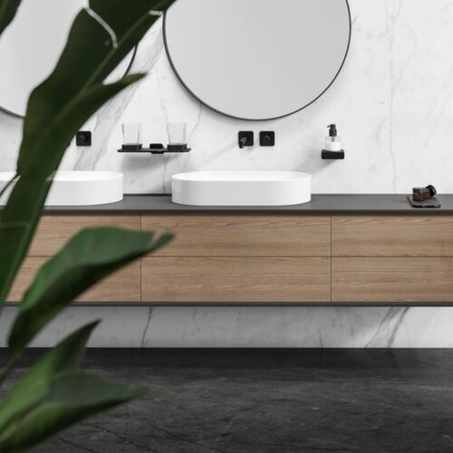 Geesa Shift glashouder dubbel planchet zwart marmerlook zwart Geesa Geesa Shift glashouder dubbel planchet zwart marmerlook zwart