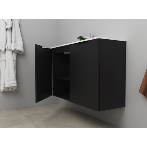 Solidline badkamermeubelset | 100cm | Mat zwart | Standaard spiegel | Geassembleerd Solidline Solidline badkamermeubelset | 100cm | Mat zwart | Standaard spiegel | Geassembleerd