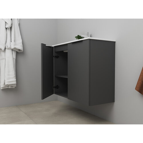 Solidline badkamermeubelset | 80cm | Mat antraciet | Standaard spiegel | Bouwpakket Solidline Solidline badkamermeubelset | 80cm | Mat antraciet | Standaard spiegel | Bouwpakket