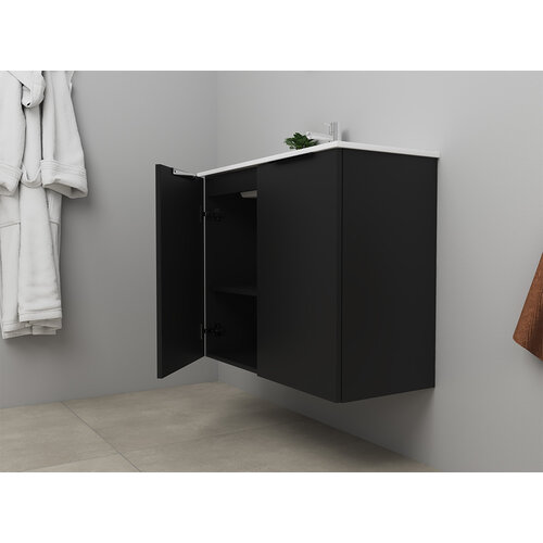 Solidline badkamermeubelset | 80cm | Mat zwart | Standaard spiegel | Geassembleerd Solidline Solidline badkamermeubelset | 80cm | Mat zwart | Standaard spiegel | Geassembleerd