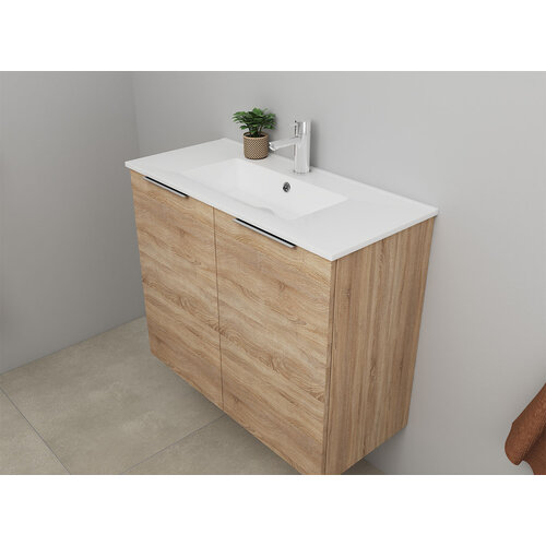 Solidline badkamermeubelset | 80cm | Eiken | Met spiegelkast | Geassembleerd Solidline Solidline badkamermeubelset | 80cm | Eiken | Met spiegelkast | Geassembleerd