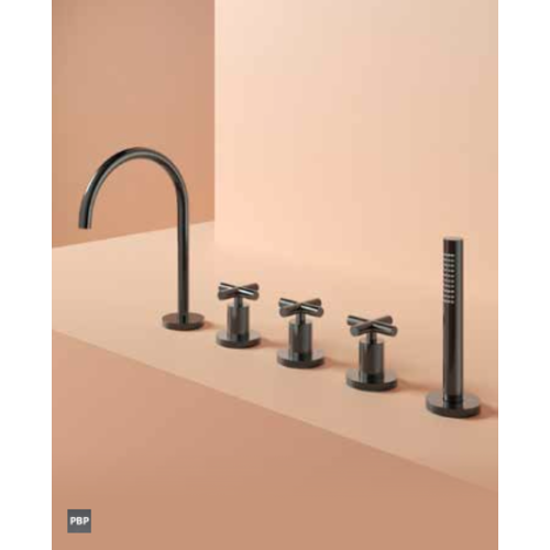 Hotbath Chap C173 badrandcombinatie 4-gast met uitloop - Gepolijst zwart PVD HotBath Hotbath Chap C173 badrandcombinatie 4-gast met uitloop - Gepolijst zwart PVD