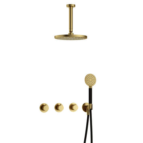 Hotbath Cobber IBS70 inbouw doucheset - ronde handdouche - 25cm hoofddouche - 15cm plafondbuis - wandhouder - geborsteld messing pvd HotBath Hotbath Cobber IBS70 inbouw doucheset - ronde handdouche - 25cm hoofddouche - 15cm plafondbuis - wandhouder - geborsteld messing pvd