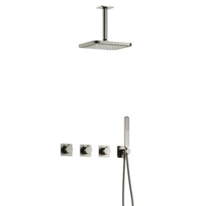 Hotbath Gal IBSGL70 inbouw doucheset met 2 stopkranen met plafondbuis - Geborsteld nikkel