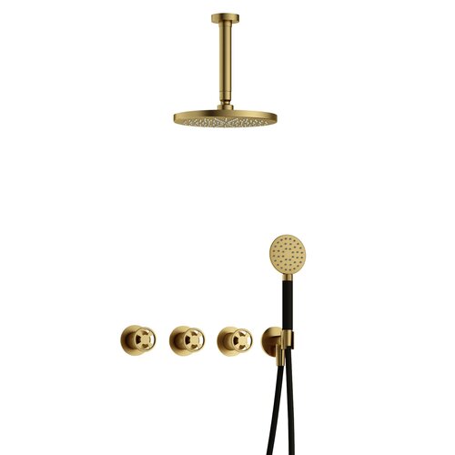 Hotbath Cobber @work IBSW70 inbouw doucheset met 2 stopkranen met ronde handdouche en plafondbuis 15 cm - Geborsteld messing PVD HotBath Hotbath Cobber @work IBSW70 inbouw doucheset met 2 stopkranen met ronde handdouche en plafondbuis 15 cm - Geborsteld messing PVD