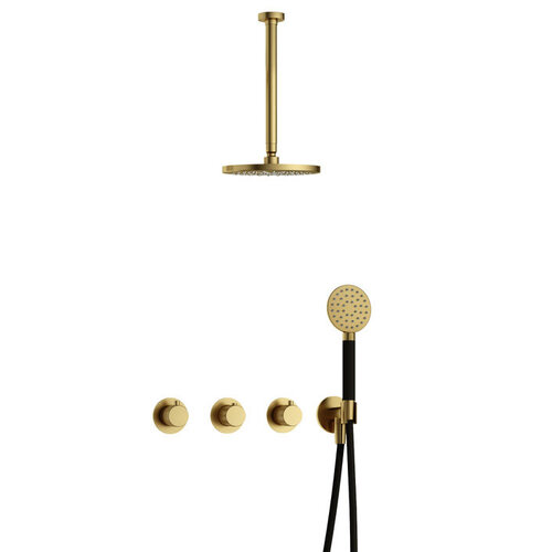 Hotbath Cobber X IBSX70 inbouw doucheset - ronde handdouche - 25cm hoofddouche - 30cm plafondbuis - wandhouder - geborsteld messing pvd HotBath Hotbath Cobber X IBSX70 inbouw doucheset - ronde handdouche - 25cm hoofddouche - 30cm plafondbuis - wandhouder - geborsteld messing pvd