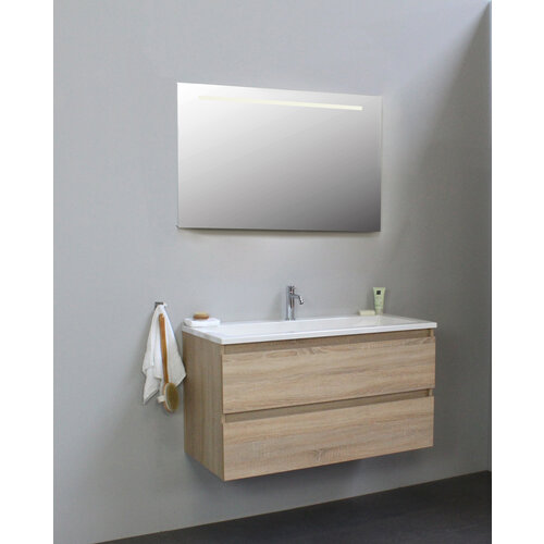 Solidline badkamermeubelset | 100cm | Acryl | Wit | 1 | Eiken | Spiegel met LED verlichting | Bouwpakket Solidline Solidline badkamermeubelset | 100cm | Acryl | Wit | 1 | Eiken | Spiegel met LED verlichting | Bouwpakket