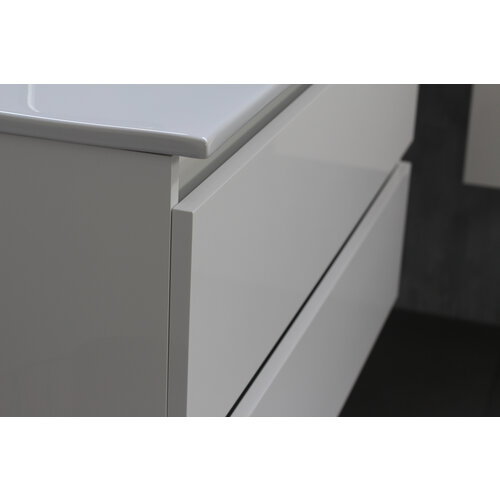 Solidline Solidline badkamermeubelset | 100cm | Keramiek | Wit | 1 | Hoogglans wit | Standaard spiegel | Bouwpakket