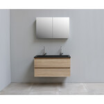 Solidline badkamermeubelset | 100cm | Acryl | Mat zwart | 2 | Eiken | Met spiegelkast | Bouwpakket Solidline Solidline badkamermeubelset | 100cm | Acryl | Mat zwart | 2 | Eiken | Met spiegelkast | Bouwpakket