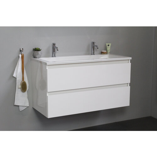 Solidline Solidline badkamermeubelset | 100cm | Acryl | Wit | 2 | Hoogglans wit | Zonder spiegel | Bouwpakket