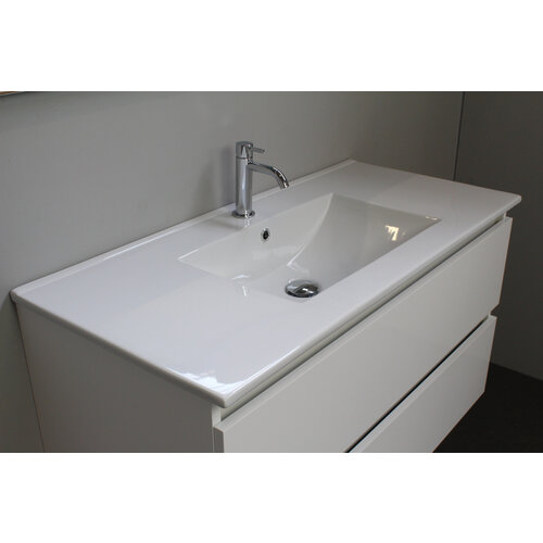 Solidline Solidline badkamermeubelset | 100cm | Keramiek | Wit | 1 | Hoogglans wit | Spiegel met LED verlichting | Bouwpakket