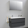 Solidline badkamermeubelset | 100cm | Acryl | Wit | 2 | Mat antraciet | Met spiegelkast | Bouwpakket