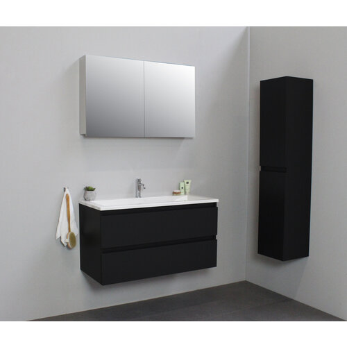 Solidline badkamermeubelset | 100cm | Acryl | Wit | 1 | Mat zwart | Met spiegelkast | Bouwpakket Solidline Solidline badkamermeubelset | 100cm | Acryl | Wit | 1 | Mat zwart | Met spiegelkast | Bouwpakket