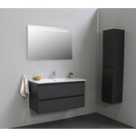 Solidline Solidline badkamermeubelset | 100cm | Keramiek | Wit | 1 | Mat antraciet | Spiegel met LED verlichting | Bouwpakket