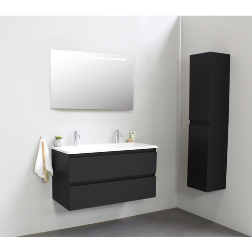 Solidline badkamermeubelset | 100cm | Acryl | Wit | 2 | Mat zwart | Spiegel met LED verlichting | Bouwpakket Solidline Solidline badkamermeubelset | 100cm | Acryl | Wit | 2 | Mat zwart | Spiegel met LED verlichting | Bouwpakket