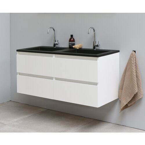 Solidline badkamermeubelset | 120cm | Acryl | Mat zwart | 2 | Hoogglans wit | Zonder spiegel | Bouwpakket Solidline Solidline badkamermeubelset | 120cm | Acryl | Mat zwart | 2 | Hoogglans wit | Zonder spiegel | Bouwpakket