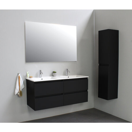 Solidline badkamermeubelset | 120cm | Keramiek | Wit | 2 | Mat zwart | Standaard spiegel | Bouwpakket Solidline Solidline badkamermeubelset | 120cm | Keramiek | Wit | 2 | Mat zwart | Standaard spiegel | Bouwpakket