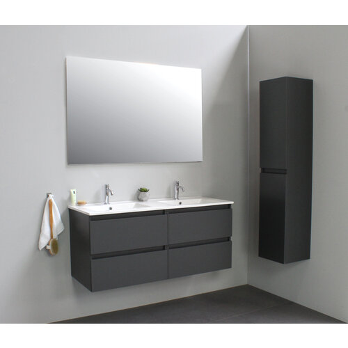 Solidline badkamermeubelset | 120cm | Keramiek | Wit | 2 | Mat antraciet | Standaard spiegel | Bouwpakket Solidline Solidline badkamermeubelset | 120cm | Keramiek | Wit | 2 | Mat antraciet | Standaard spiegel | Bouwpakket