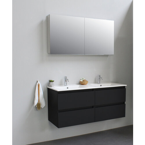 Solidline badkamermeubelset | 120cm | Keramiek | Wit | 2 | Mat zwart | Met spiegelkast | Bouwpakket Solidline Solidline badkamermeubelset | 120cm | Keramiek | Wit | 2 | Mat zwart | Met spiegelkast | Bouwpakket