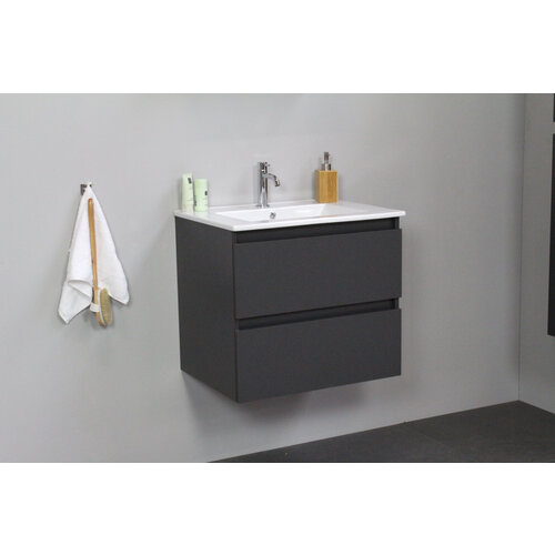 Solidline badkamermeubelset | 60cm | Keramiek | Wit | 1 | Mat antraciet | Zonder spiegel | Bouwpakket Solidline Solidline badkamermeubelset | 60cm | Keramiek | Wit | 1 | Mat antraciet | Zonder spiegel | Bouwpakket