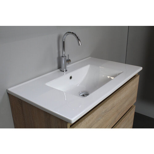 Solidline badkamermeubelset | 80cm | Keramiek | Wit | 1 | Eiken | Met spiegelkast | Bouwpakket Solidline Solidline badkamermeubelset | 80cm | Keramiek | Wit | 1 | Eiken | Met spiegelkast | Bouwpakket