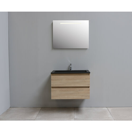 Solidline badkamermeubelset | 80cm | Acryl | Mat zwart | 1 | Eiken | Spiegel met LED verlichting | Bouwpakket Solidline Solidline badkamermeubelset | 80cm | Acryl | Mat zwart | 1 | Eiken | Spiegel met LED verlichting | Bouwpakket