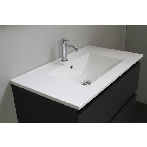 Solidline badkamermeubelset | 80cm | Keramiek | Wit | 1 | Mat antraciet | Standaard spiegel | Bouwpakket Solidline Solidline badkamermeubelset | 80cm | Keramiek | Wit | 1 | Mat antraciet | Standaard spiegel | Bouwpakket