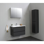Solidline badkamermeubelset | 80cm | Keramiek | Wit | 1 | Mat antraciet | Met spiegelkast | Bouwpakket Solidline Solidline badkamermeubelset | 80cm | Keramiek | Wit | 1 | Mat antraciet | Met spiegelkast | Bouwpakket