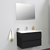 Solidline badkamermeubelset | 80cm | Acryl | Wit | 1 | Mat zwart | Spiegel met LED verlichting | Bouwpakket