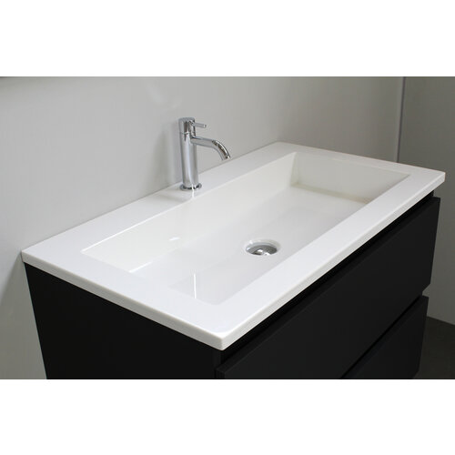 Solidline Solidline badkamermeubelset | 80cm | Acryl | Wit | 1 | Mat zwart | Spiegel met LED verlichting | Bouwpakket