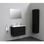 Solidline Solidline badkamermeubelset | 80cm | Keramiek | Wit | 1 | Mat zwart | Spiegel met LED verlichting | Bouwpakket