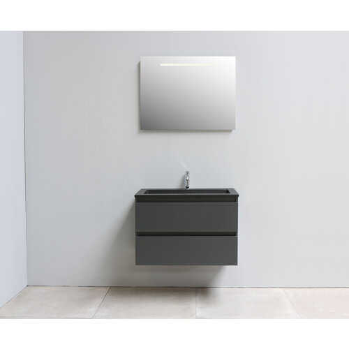 Solidline badkamermeubelset | 80cm | Acryl | Mat zwart | 1 | Mat antraciet | Spiegel met LED verlichting | Bouwpakket Solidline Solidline badkamermeubelset | 80cm | Acryl | Mat zwart | 1 | Mat antraciet | Spiegel met LED verlichting | Bouwpakket