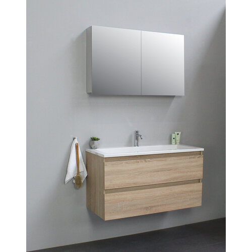 Solidline badkamermeubelset | 100cm | Acryl | Wit | 1 | Eiken | Met spiegelkast | Geassembleerd Solidline Solidline badkamermeubelset | 100cm | Acryl | Wit | 1 | Eiken | Met spiegelkast | Geassembleerd