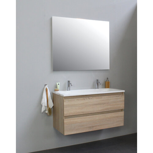Solidline badkamermeubelset | 100cm | Acryl | Wit | 2 | Eiken | Standaard spiegel | Geassembleerd Solidline Solidline badkamermeubelset | 100cm | Acryl | Wit | 2 | Eiken | Standaard spiegel | Geassembleerd