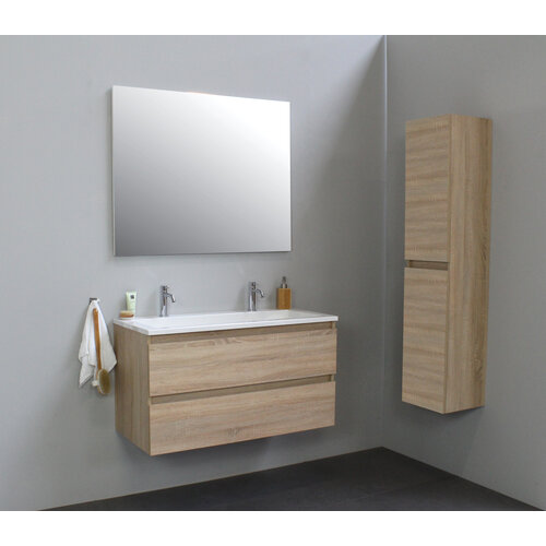 Solidline badkamermeubelset | 100cm | Acryl | Wit | 2 | Eiken | Standaard spiegel | Geassembleerd Solidline Solidline badkamermeubelset | 100cm | Acryl | Wit | 2 | Eiken | Standaard spiegel | Geassembleerd