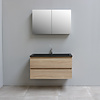 Solidline badkamermeubelset | 100cm | Acryl | Mat zwart | 1 | Eiken | Met spiegelkast | Geassembleerd