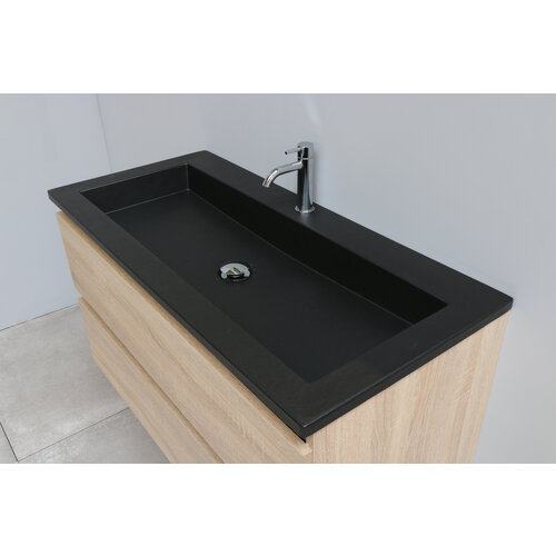 Solidline badkamermeubelset | 100cm | Acryl | Mat zwart | 1 | Eiken | Met spiegelkast | Geassembleerd Solidline Solidline badkamermeubelset | 100cm | Acryl | Mat zwart | 1 | Eiken | Met spiegelkast | Geassembleerd