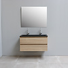 Solidline badkamermeubelset | 100cm | Acryl | Mat zwart | 2 | Eiken | Standaard spiegel | Geassembleerd