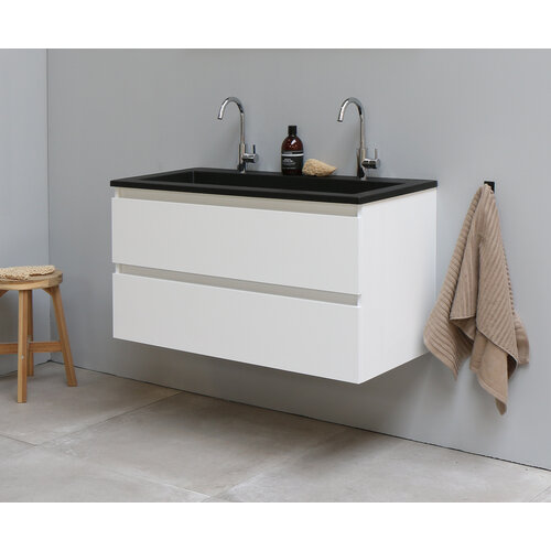 Solidline badkamermeubelset | 100cm | Acryl | Mat zwart | 2 | Hoogglans wit | Zonder spiegel | Geassembleerd Solidline Solidline badkamermeubelset | 100cm | Acryl | Mat zwart | 2 | Hoogglans wit | Zonder spiegel | Geassembleerd