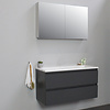 Solidline badkamermeubelset | 100cm | Acryl | Wit | 0 | Mat antraciet | Met spiegelkast | Geassembleerd