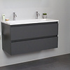 Solidline badkamermeubelset | 100cm | Acryl | Wit | 2 | Mat antraciet | Zonder spiegel | Geassembleerd