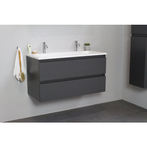 Solidline badkamermeubelset | 100cm | Acryl | Wit | 2 | Mat antraciet | Zonder spiegel | Geassembleerd Solidline Solidline badkamermeubelset | 100cm | Acryl | Wit | 2 | Mat antraciet | Zonder spiegel | Geassembleerd