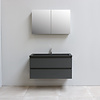 Solidline badkamermeubelset | 100cm | Acryl | Mat zwart | 1 | Mat antraciet | Met spiegelkast | Geassembleerd