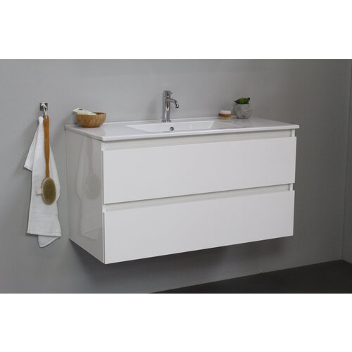 Solidline badkamermeubelset | 100cm | Keramiek | Wit | 1 | Hoogglans wit | Zonder spiegel | Geassembleerd Solidline Solidline badkamermeubelset | 100cm | Keramiek | Wit | 1 | Hoogglans wit | Zonder spiegel | Geassembleerd